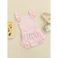 thumbnail image 3 of Qmyliery Infant Girl Ribbed Clothe Casual Set, Pure Color Bodysuit + Drawstring Shorts, 3 of 9
