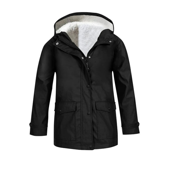 Boys Girl's Lightweight Waterproo𝐟 Fleece Lined Hoode𝐝 Softshell Rain Jacket Striped Lined Warm Windbreaker Long Coat Fall