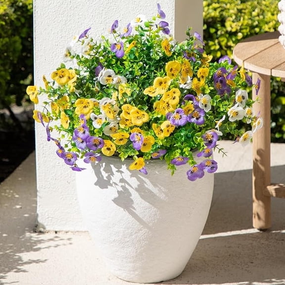 Nearly Natural UV-Resistant Artificial Outdoor Pansy Bush - 13" - Multicolor - Set of 12