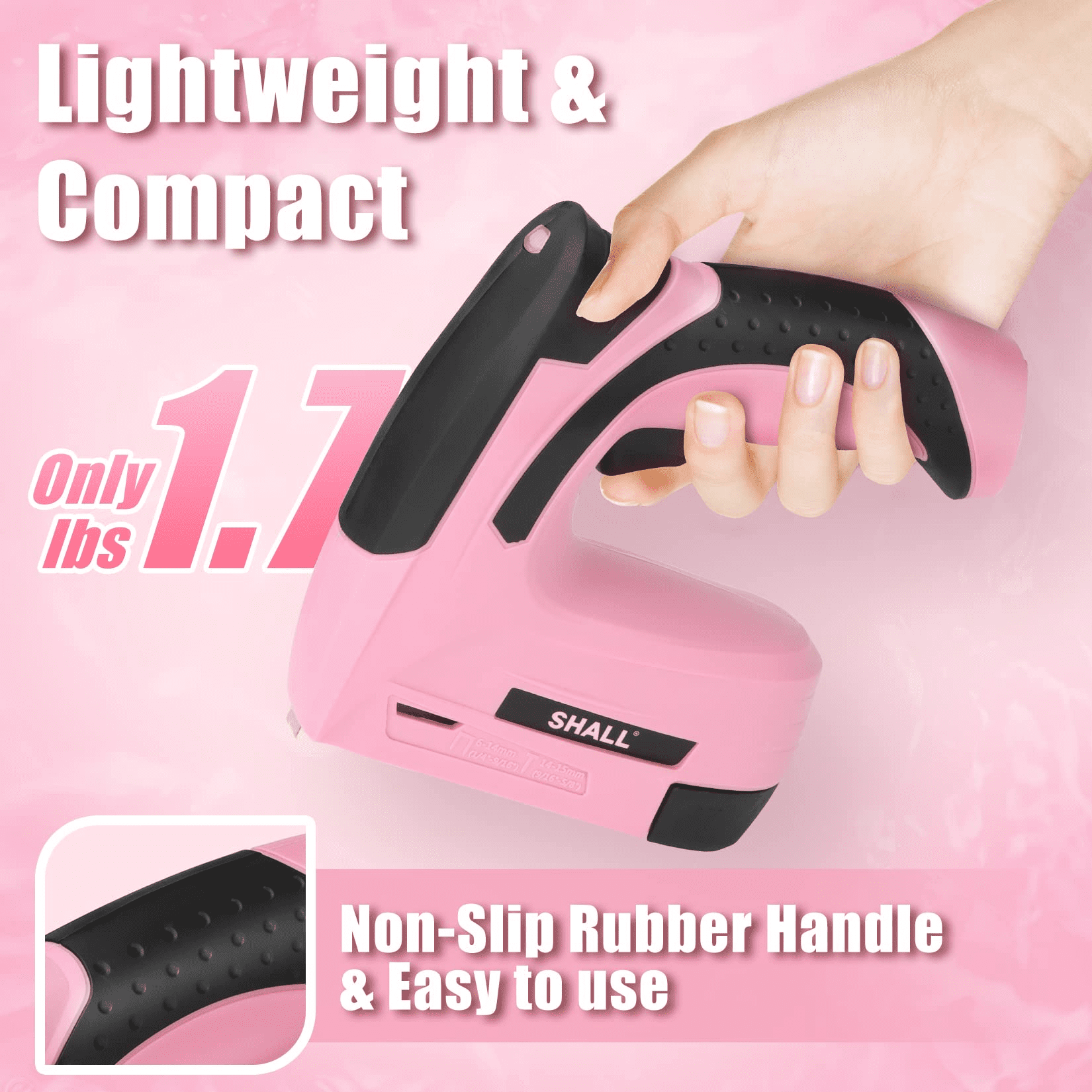 SHALL Pink Electric Staple Gun, 2 in 1 Cordless Staple Gun for Wood, 4V Rechargeable Brad Nailer Kit w/ 2500 Staples Nails, Staple Remover & Fast Charger for Crafts, DIY, Decoration