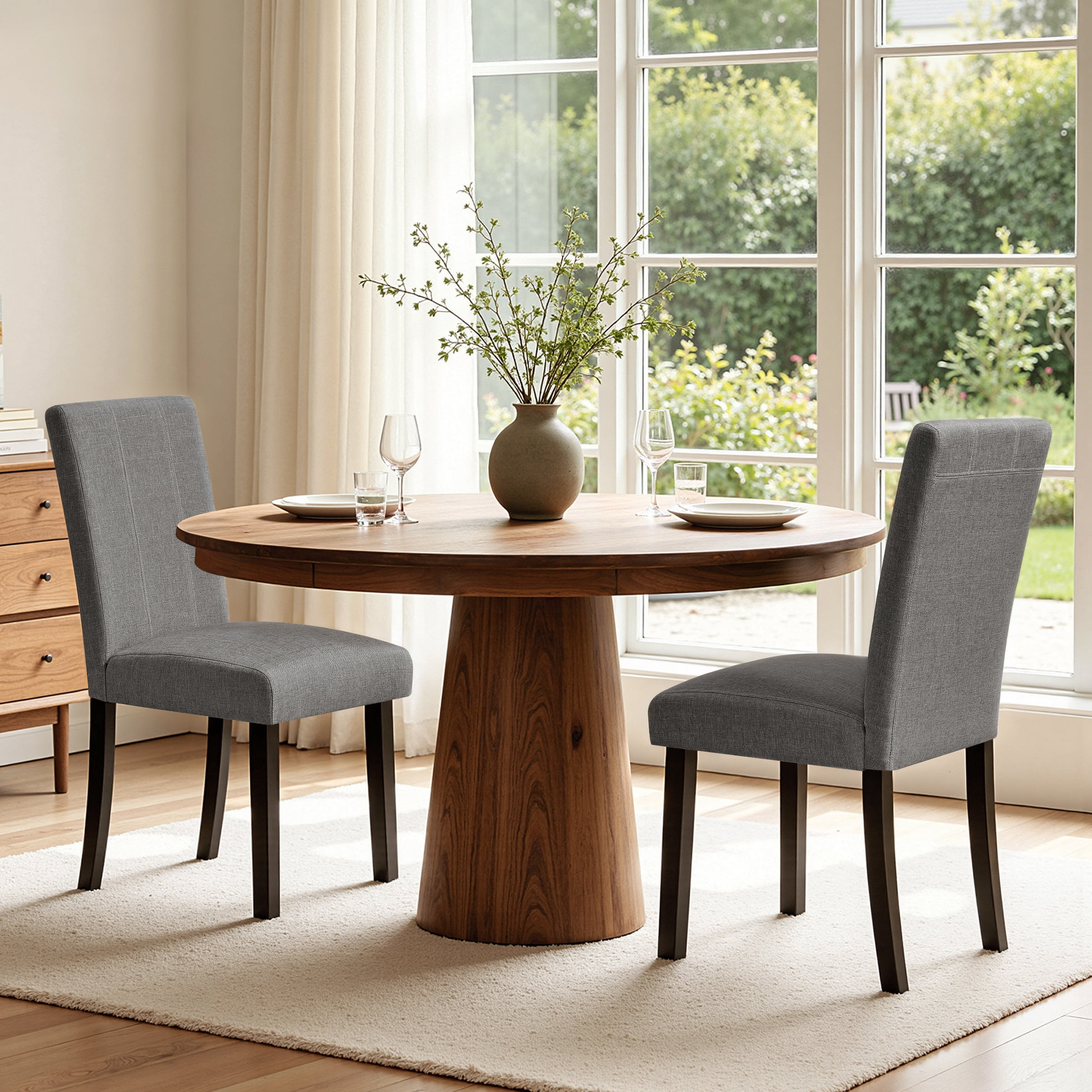 DyFun Linen Upholstered Dining Chairs Set of 2 for Kitchen Dining Room or Apartment Living, Dark Gray