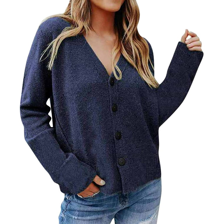 Ladies navy cardigan with pockets cheap