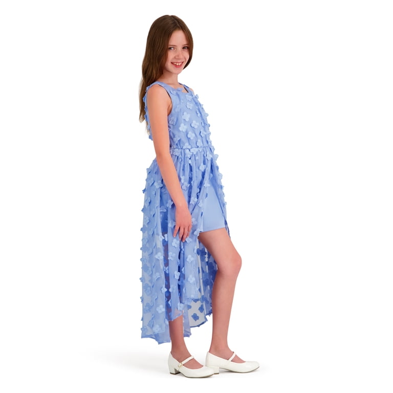 kensie ruffle strap a line mini dress Girl Sleeveless 3D Flower Chiffon Walk Through Dress, Sizes 4-16, Girl's, Blue A versatile addition to Color:AC480 Shop A-Line Dresses for COLOR:Navy Blue