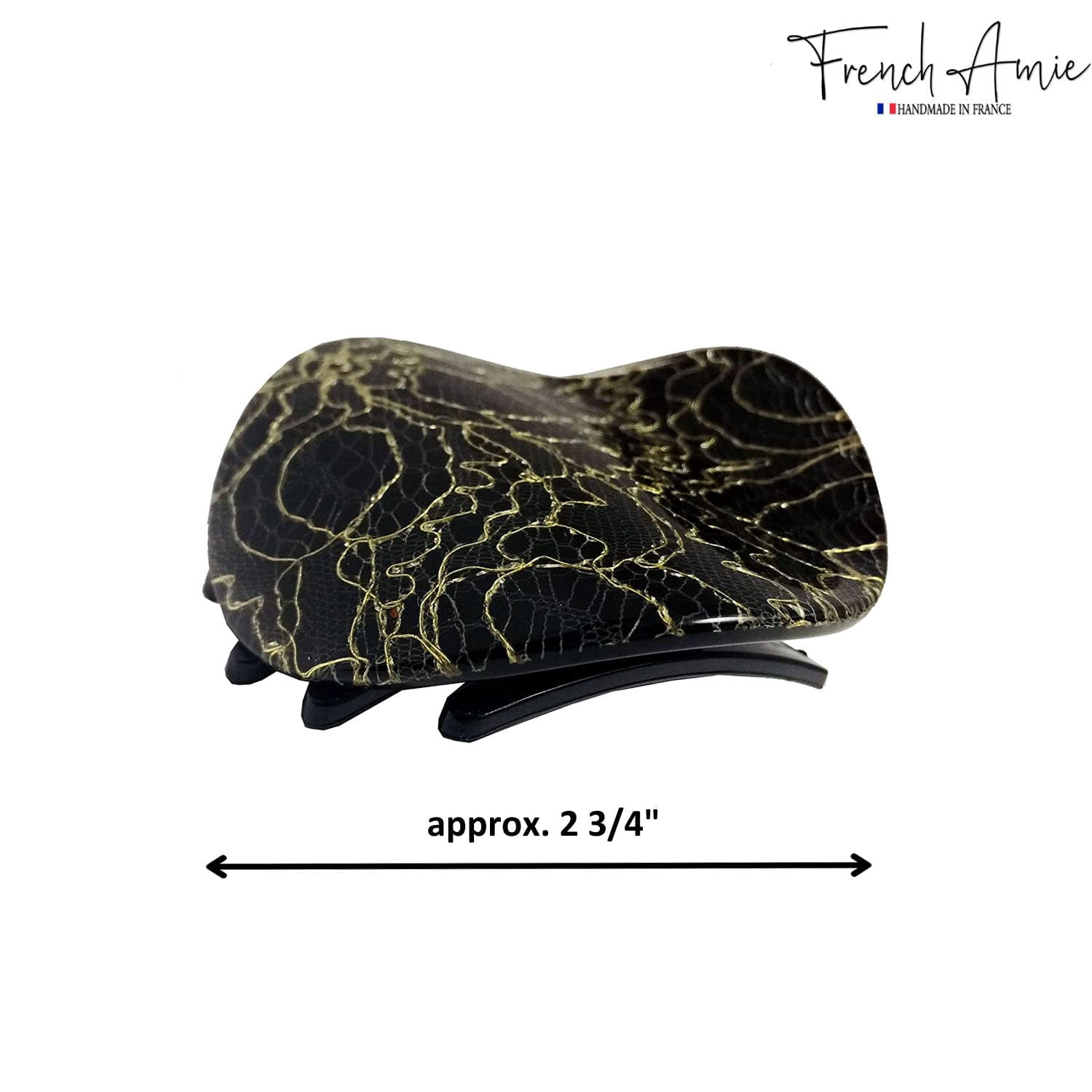 French Amie Handmade Onde Golden Lace Black Side Slider Jaw Hair Claw Clip