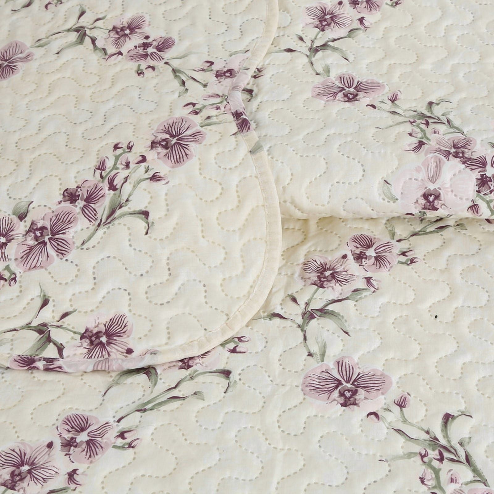 Marina Decoration Rich Printed Embossed Pinsonic Coverlet Bedspread Ultra Soft Home Bedding 3 Piece Summer Quilt Set with 2 Embossed Shams, Purple Orchid Cream Pattern King Size