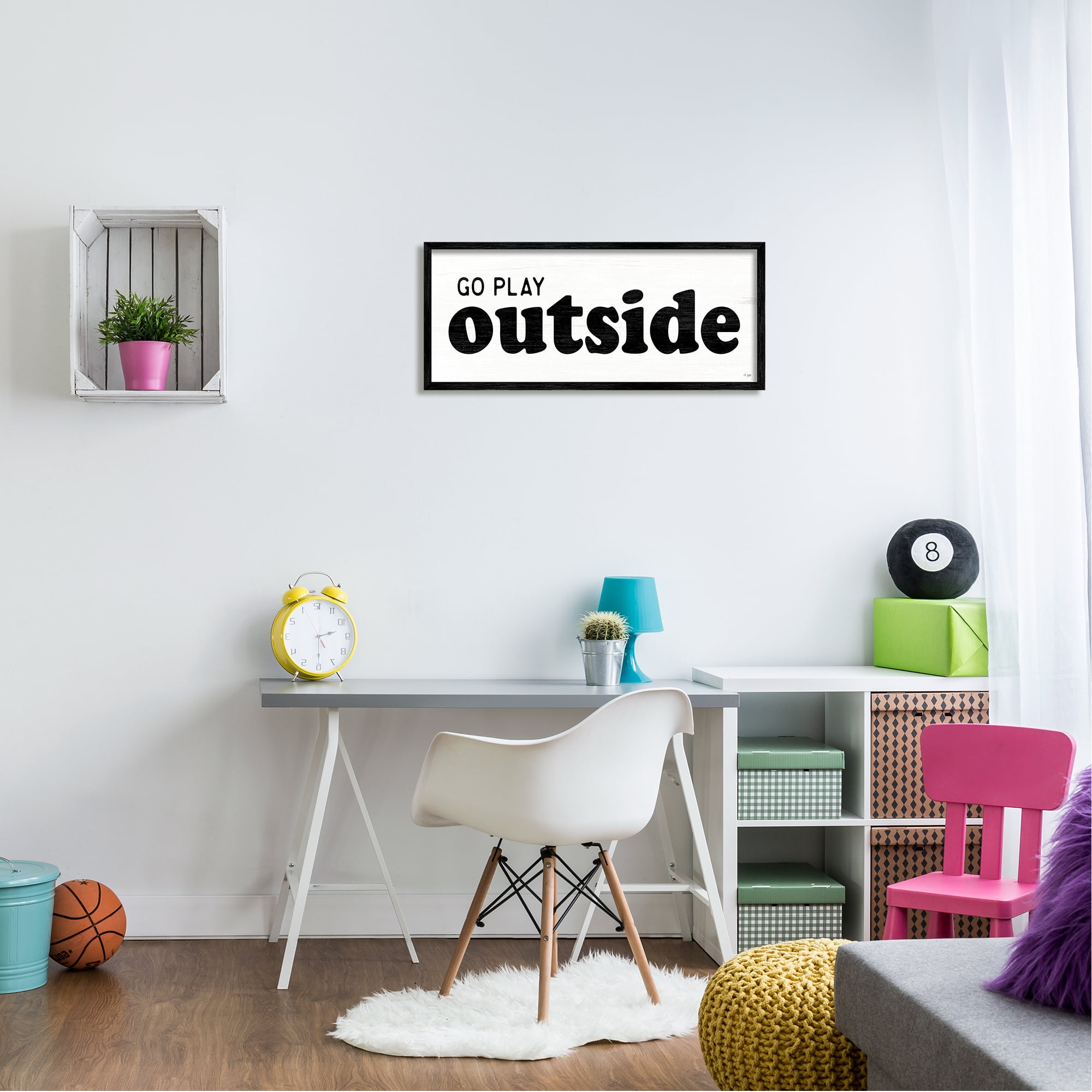 Stupell Industries Go Play Outside Phrase Typography Painting Black Framed Art Print Wall Art, 30 x 13