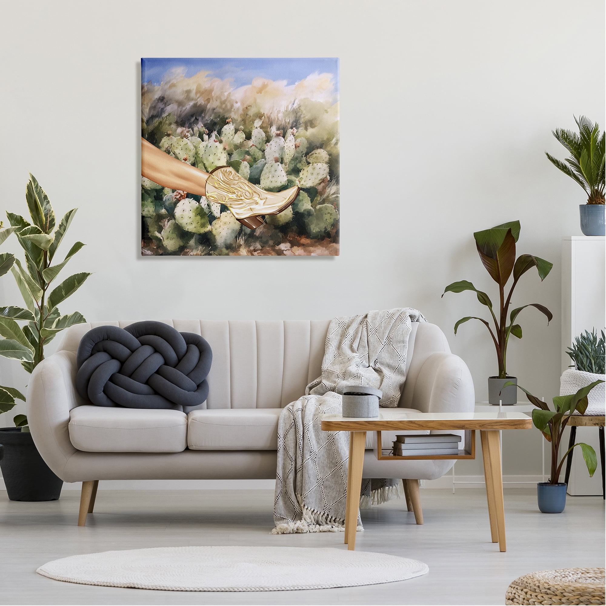 Stupell Industries Cowgirl Boot & Cactus Botanical & Floral Painting Gallery Wrapped Canvas Art Print Wall Art, 30 x 30