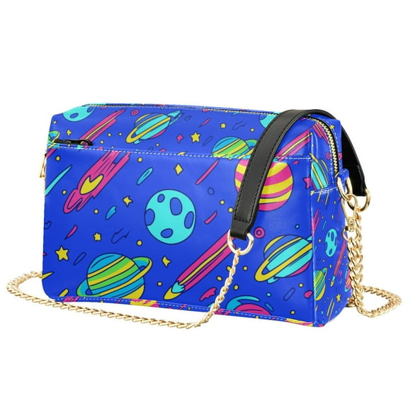 FORMRS Women Crossbody Purse with Chain Strap Vegan Leather Shoulder Handbag, Colorful Cartoon Planets