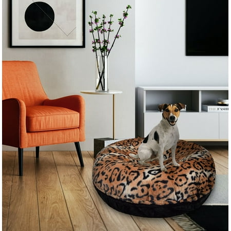 Bessie and Barnie Signature Chepard / Black Puma Luxury Extra Plush Faux Fur Bagel Pet/Dog Bed