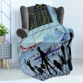 thumbnail image 4 of Airport Soft Flannel Fleece Throw Blanket, Planes and Flight Board with Silhouette of Passenger People Terminal Cartoon, Cozy Plush for Indoor and Outdoor Use, 70" x 90", Multicolor, by Ambesonne, 4 of 5