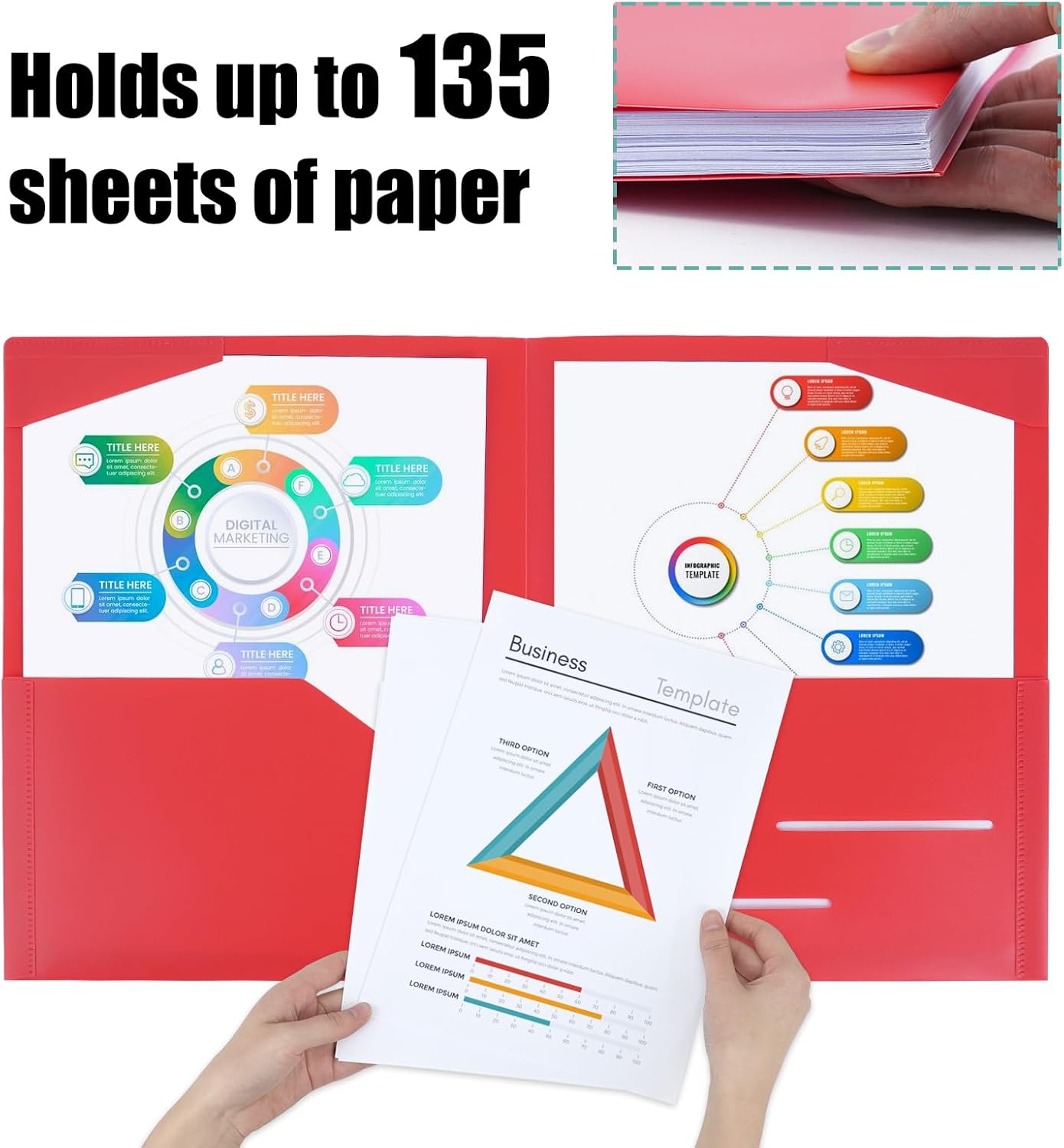 100pcs Plastic Folders with Pockets, Heavy Duty Pocket Folders with 4 Pockets for Office and School, Letter Size, 10 Assorted Colors