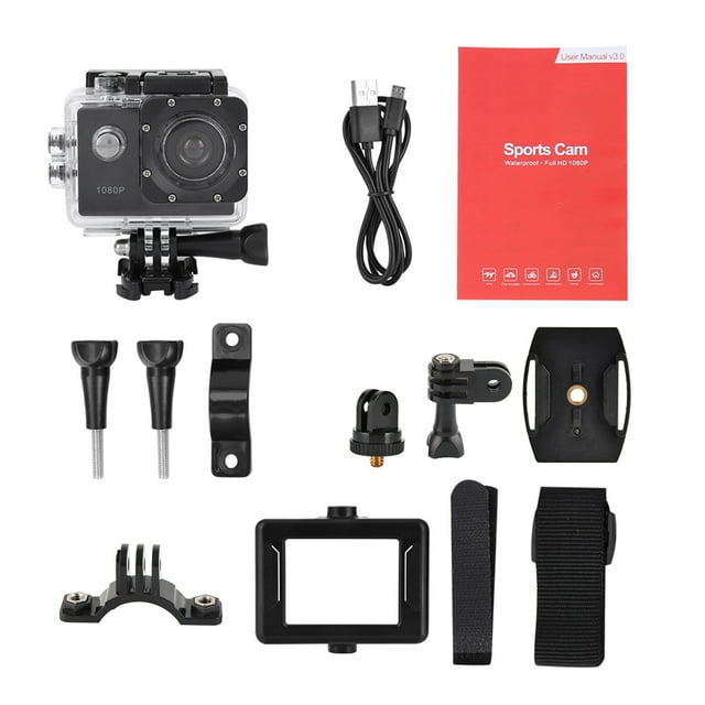 Cámara de acción deportiva impermeable de 30 m con pantalla LCD de 2 pulgadas HD 1080P y batería