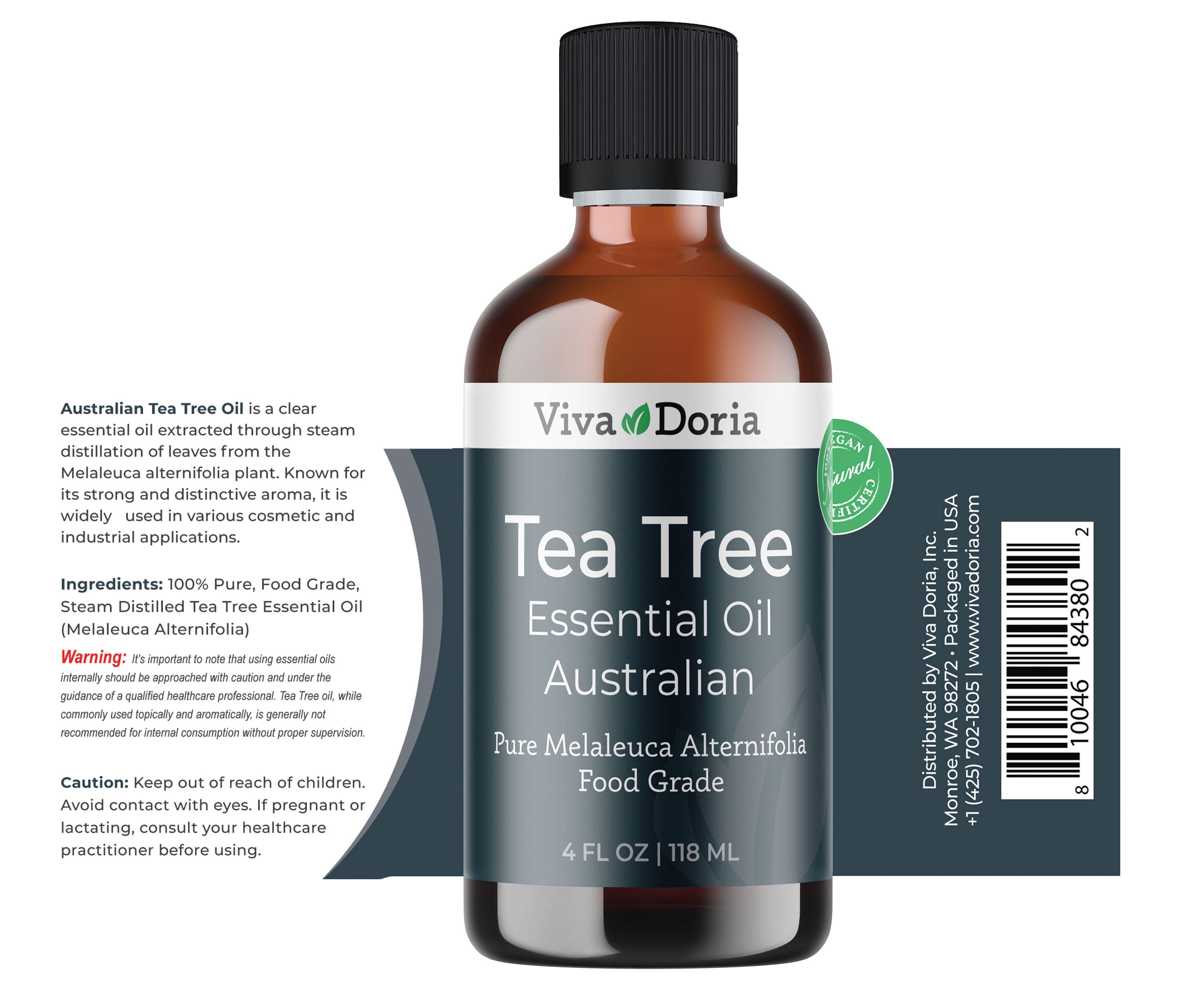Viva Doria Pure Undiluted Food Grade Tea Tree Essential Oil 118 mL (4 Fl Oz)