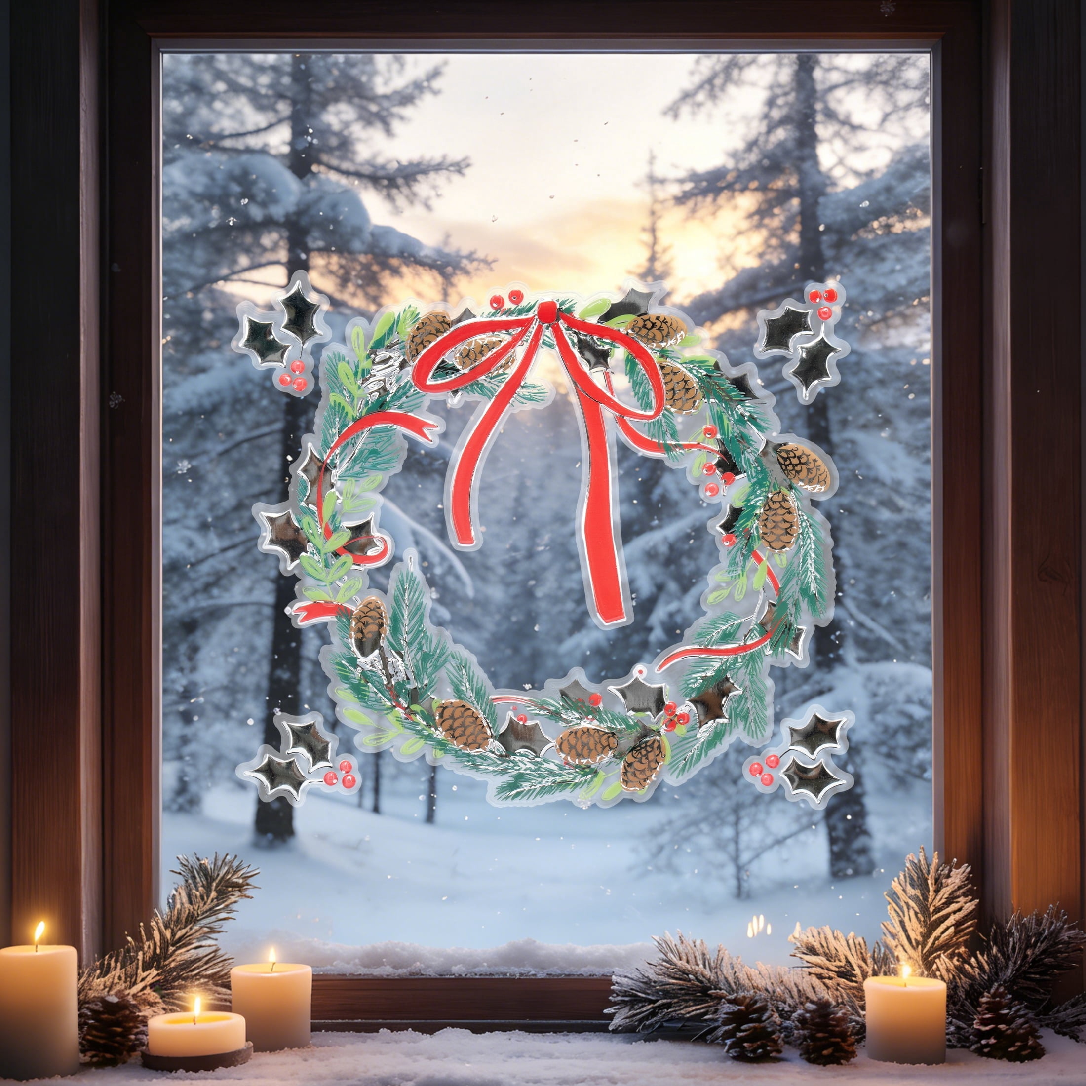 Christmas Wreath Window Bling Clings, Multicolor, 12" x 12", by Holiday Time