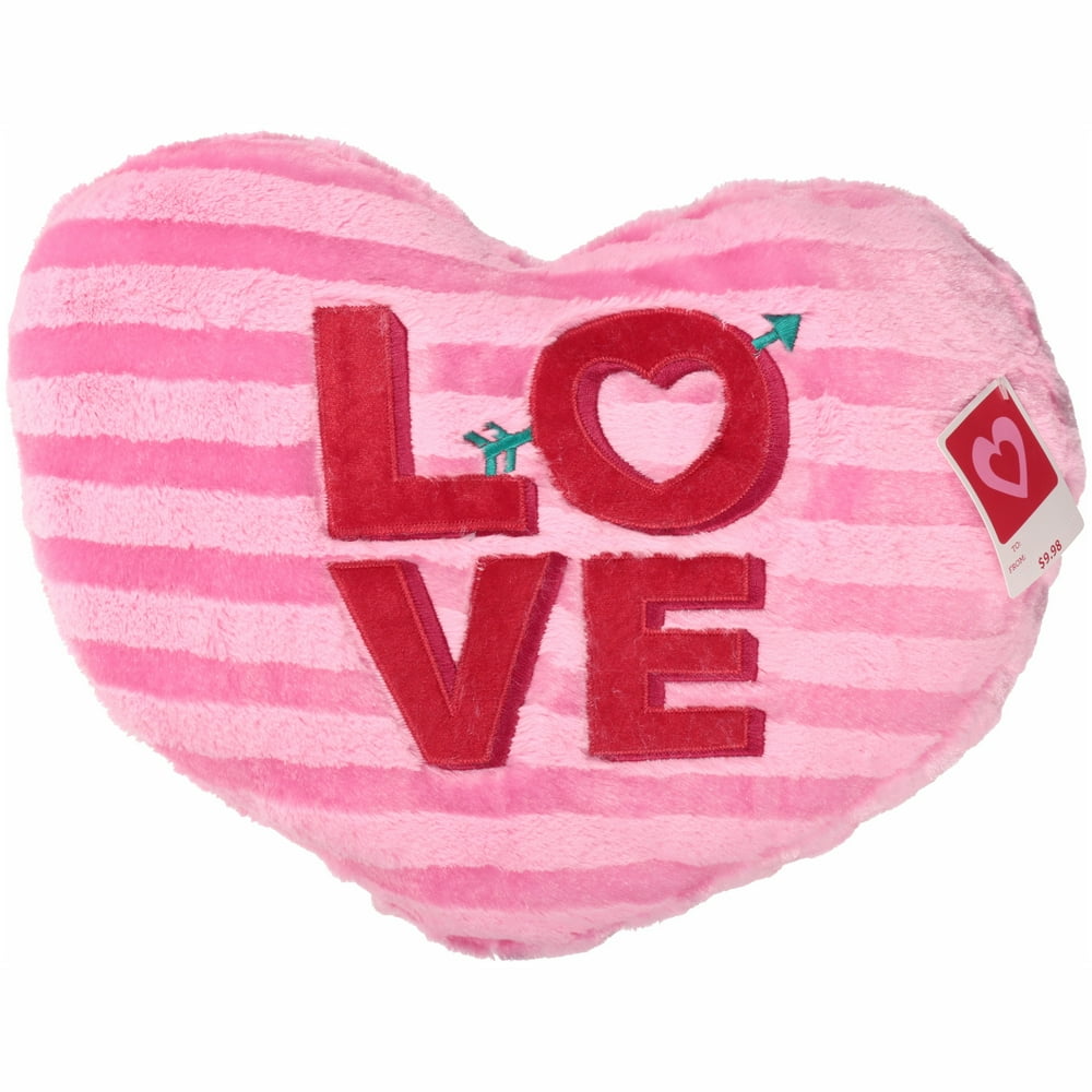 Valentine 19" Soft Pink Heart Plush Pillow with "Love" Embroidered