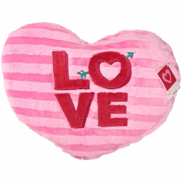 Valentine 19" Soft Pink Heart Plush Pillow with "Love" Embroidered