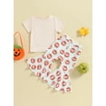 thumbnail image 4 of Wassery Toddler Girl Summer Outfits Letter Print Short Sleeve Tops and Leopard Pumpkin Print Flare Pants 2Pcs Kids Halloween Clothes Set 12M-5T, 4 of 8