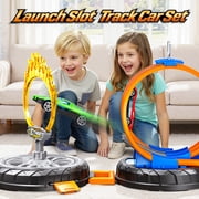 KNMDU Race Car Track Set Toy Stunt Racing Playset with 360° Loop Car Track for Kids Ages 3+ with Four 1:64 Scale Vehicles