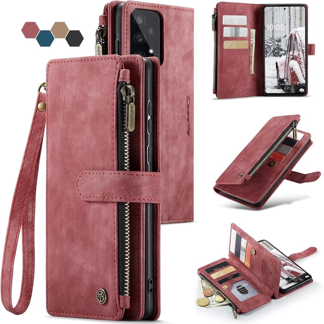 Compatible con la funda Billetera Samsung Galaxy A53 con Soporte para Tarjeta,Soporte Magnético con Cremallera, Correa de Cordón para Folio, Billetera con tapa para Galaxy A53 5G 6.5 Pulgadas