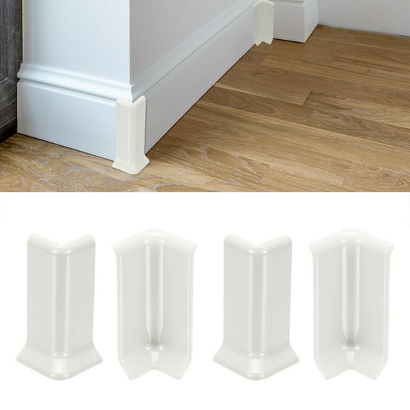 Uxcell Self Adhesive Baseboard Corner Blocks, 3.23 Inch Wall Edge Corner Protector 2 Inside   2 Outside Corners-connector for Wall Floor Furniture Edge(White)