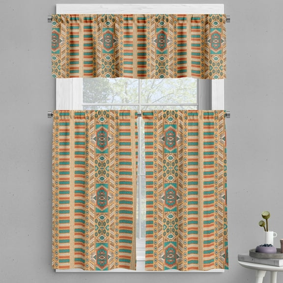 Ambesonne Aztec Valance & Curtain, Tribal Bohemian Illustration, 55"x45", Apricot Orange and Teal