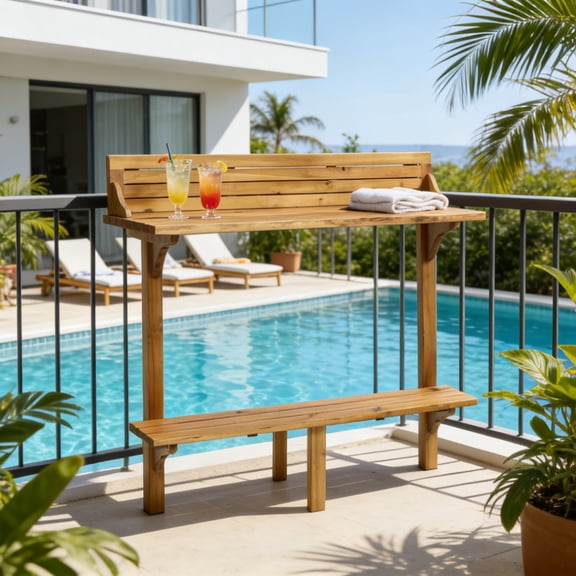Natural Acacia Wood Balcony Bar Table - 48" Narrow Outdoor Patio Table, Easy Assembly with Included Tools