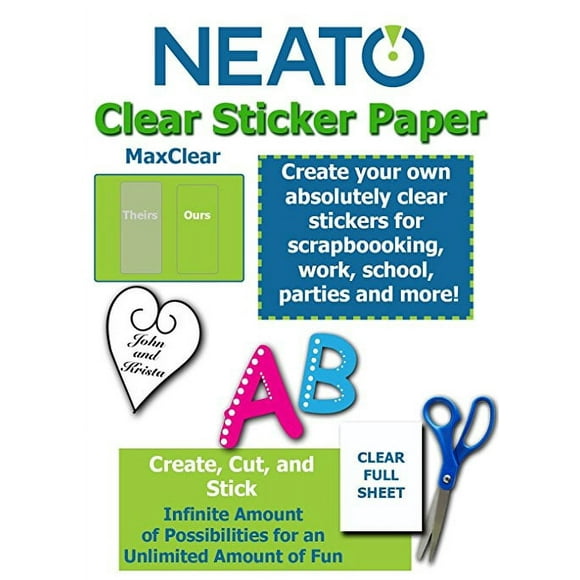 Neato MaxClear Transparent Clear Sticker Paper - 10 Pack - Works with Inkjet Printers and All Cutters