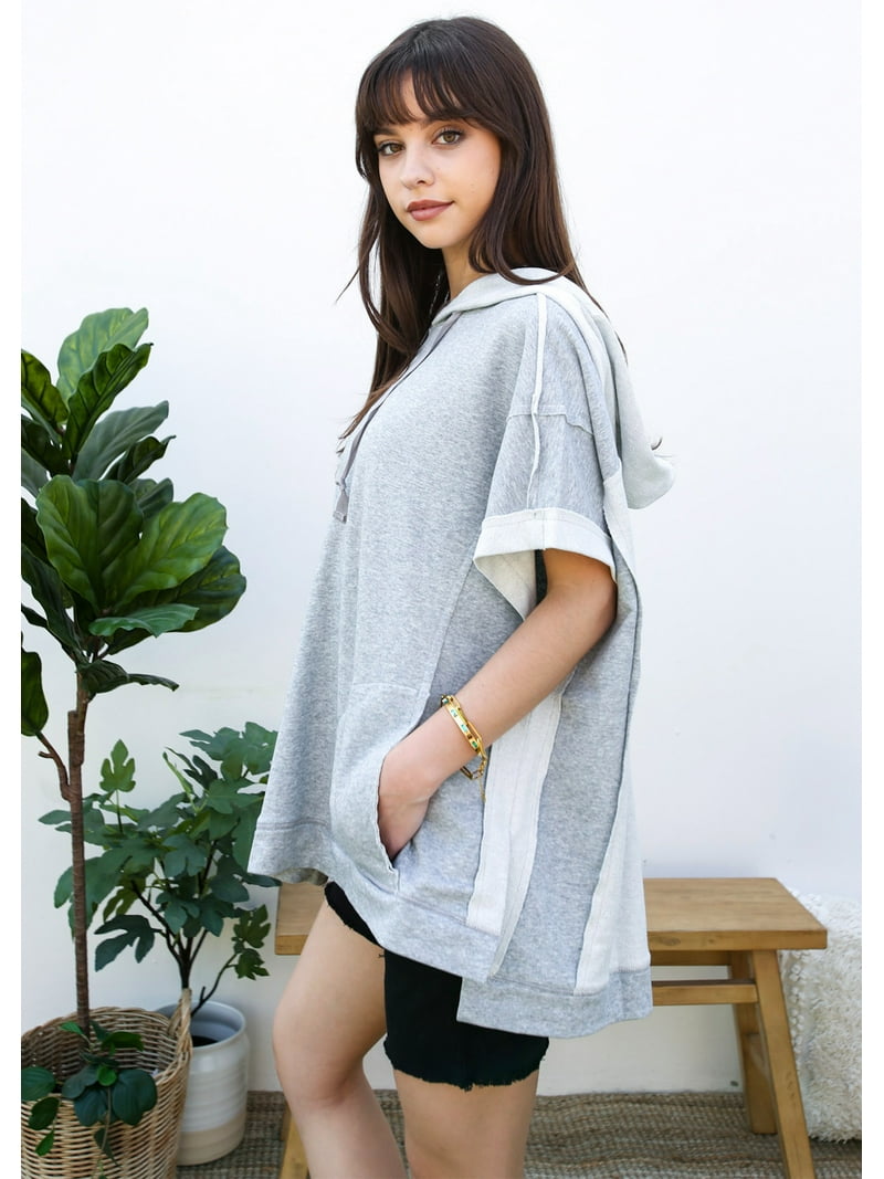 Fashion Women's Slouchy Oversized Dressy Sweatshirt - Short Sleeve