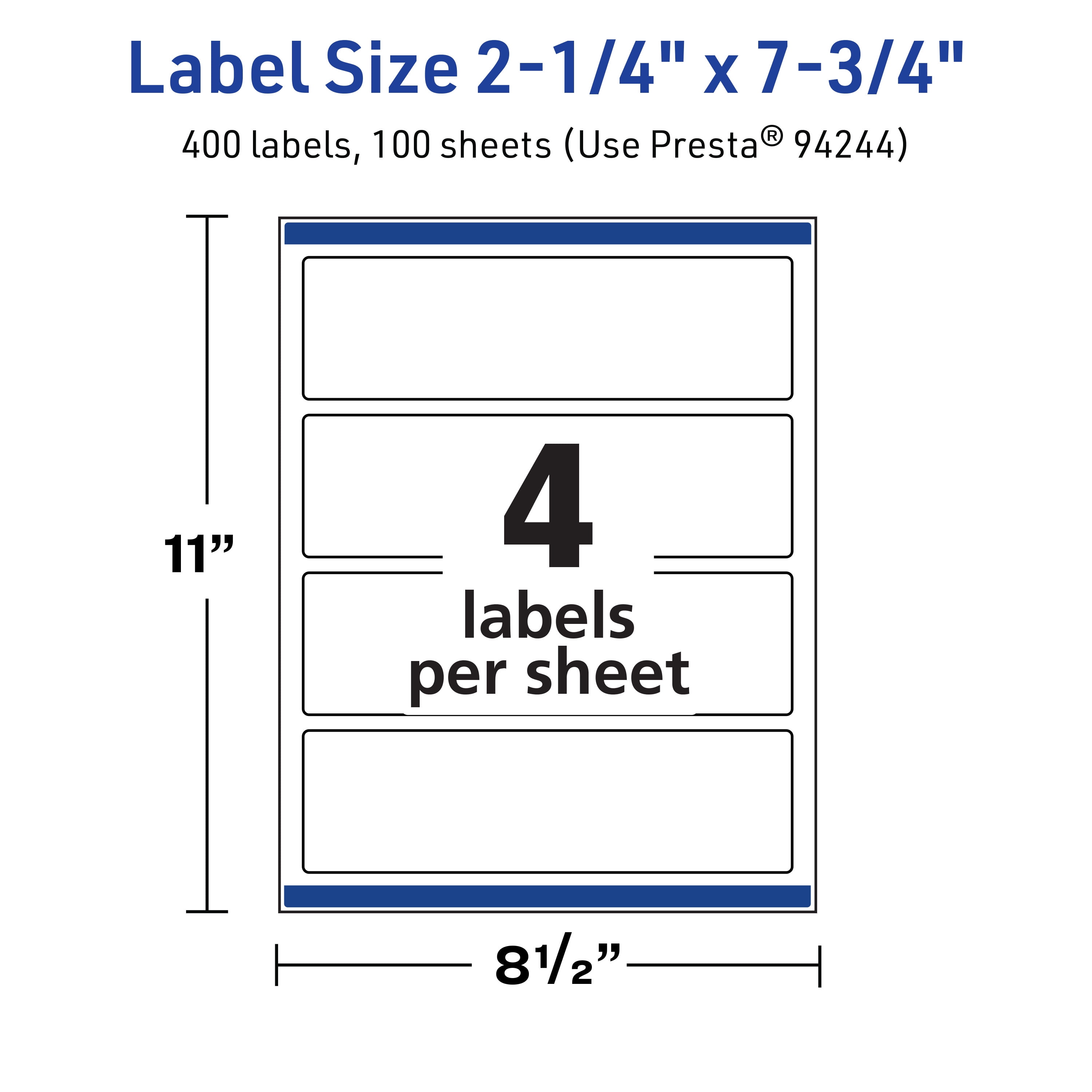 Avery TrueBlock Rectangle Labels, 2.25" x 7.75", 400ct