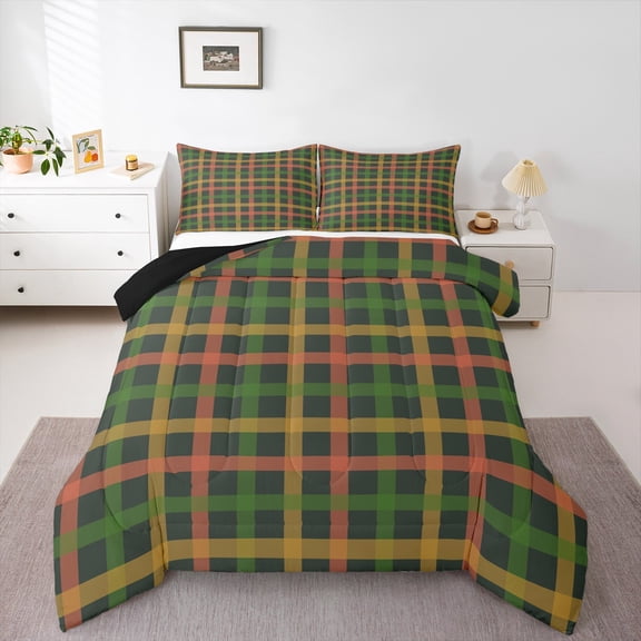 Homewish Boys Girls Geometric Plaid Grid Bedding Comforter Set 2pcs,Colorful Stripes Twin Comforter Sets Microfiber,Vintage Aesthetic Breathable Bedding Set,Breathable Home Decor,Reversible