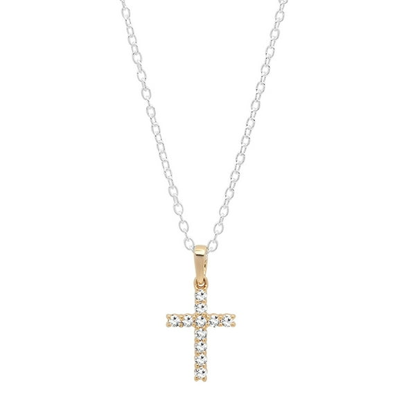 Dazzlingrock Collection 0.15 Carat (ctw) Round Lab Grown White Diamond Ladies Cross Pendant (Silver Chain Included), 18K Yellow Gold