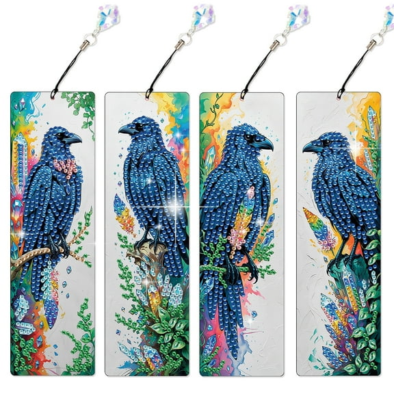4pcs Diamond Painting Bookmark Kit 5D DIY Bird Special Design Shimmering Handmade Artwork For Book Lovers Perfect for Birthdays, Christmas, and Holidays