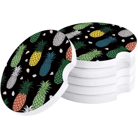

KXMDXA Cartoon Colorful Pineapple Black Set of 4 Car Coaster for Drinks Absorbent Ceramic Stone Coasters Cup Mat with Cork Base for Home Kitchen Room Coffee Table Bar Decor