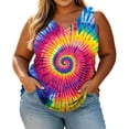 thumbnail image 2 of Women Plus Size Sleeveless V-Neck Tie Dye Tank Top, Loose Flowy Curved Hem Casual Summer Blouse, 2 of 8