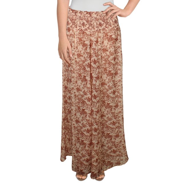 Caroline Constas Womens Floral Print Smocked Wide Leg Pants, Rustcopper, Small