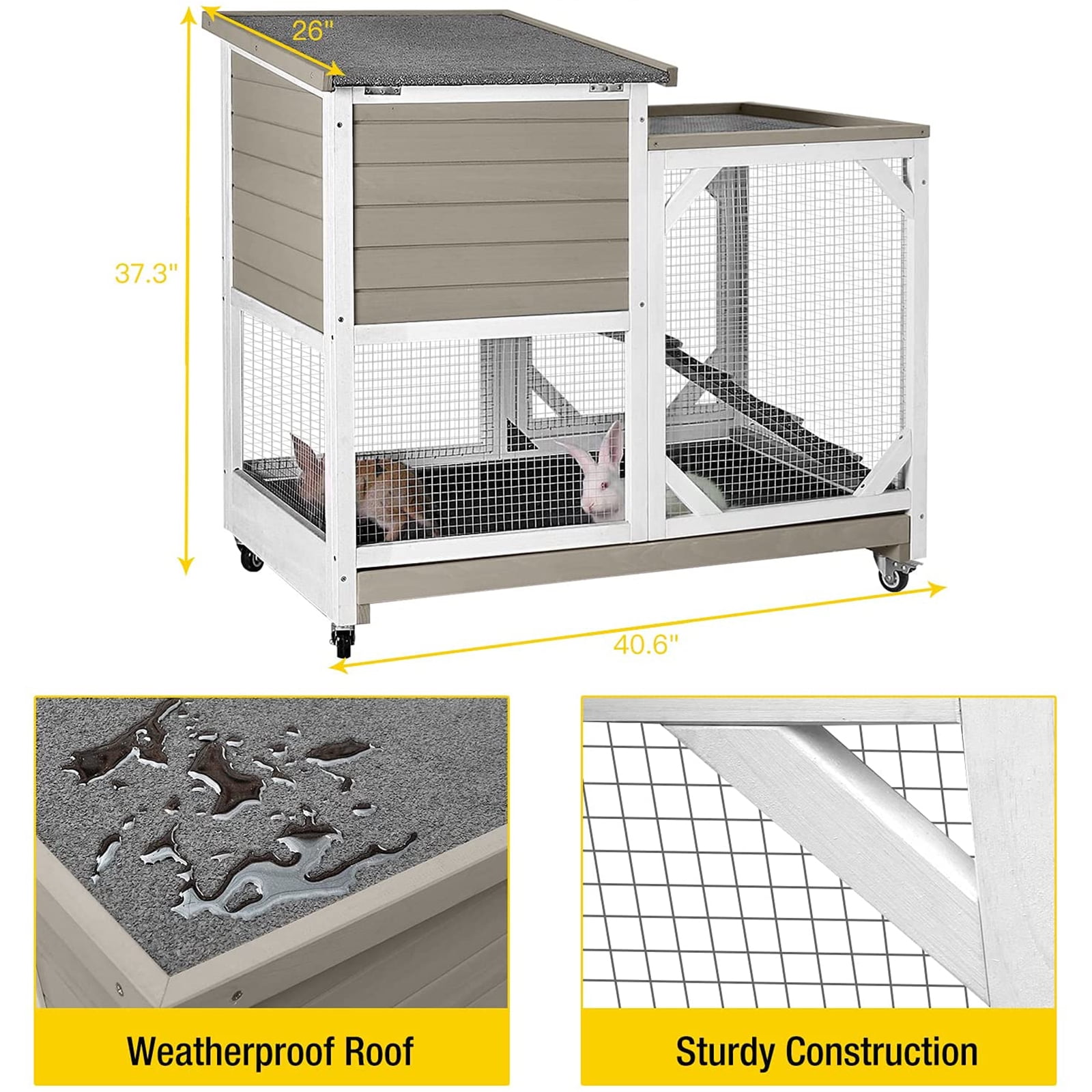 Aivituvin Outdoor Rabbit Hutch Indoor Bunny Cage-Mocca Without Wire Mesh