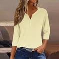 thumbnail image 2 of ibuvkizy Womens Tops Shirts for Women,Women's Fashion Casual Solid T-shirt 3/4 Sleeves Buttons Blouse V-Neck Casual Tops,Plus Size Blouses Shirts,Summer Tops for Women 2025, 2 of 5