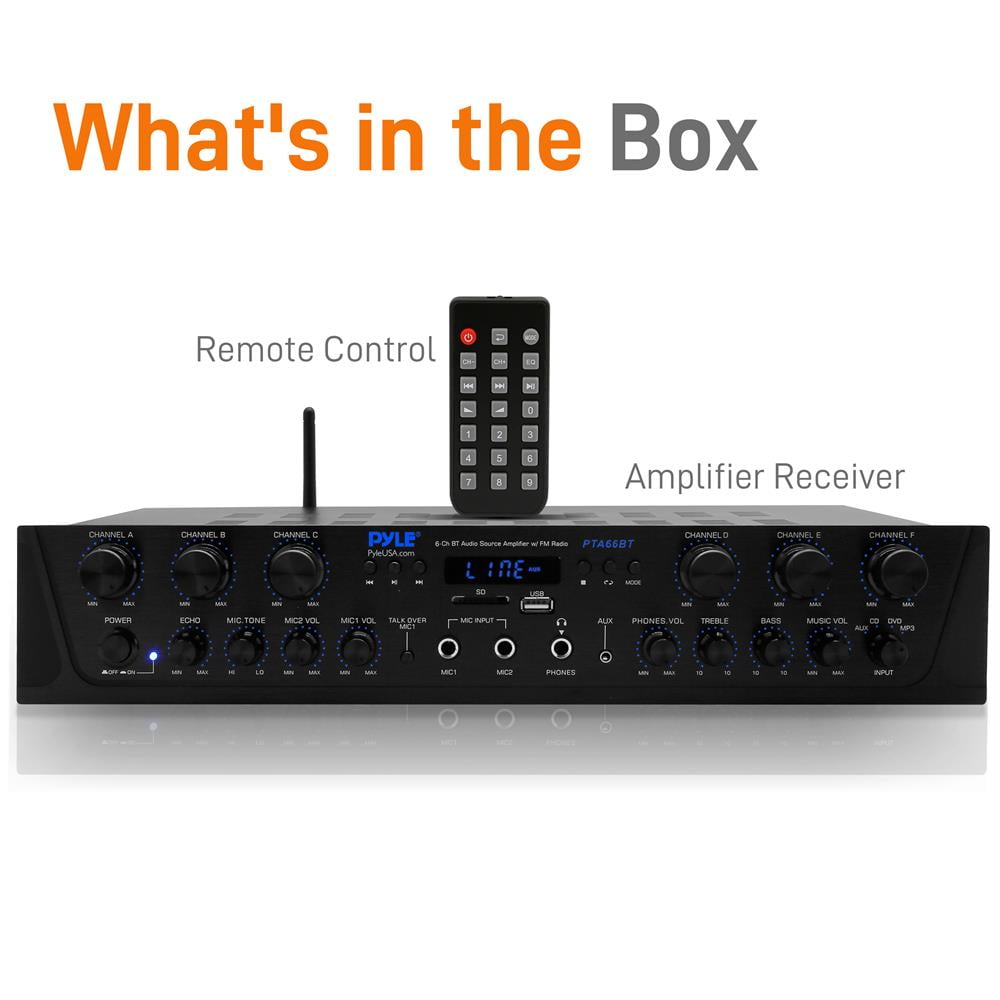 Pyle 600 Watt 6 Channel Bluetooth Amplifier Stereo Receiver w/ Remote Control PTA66BT