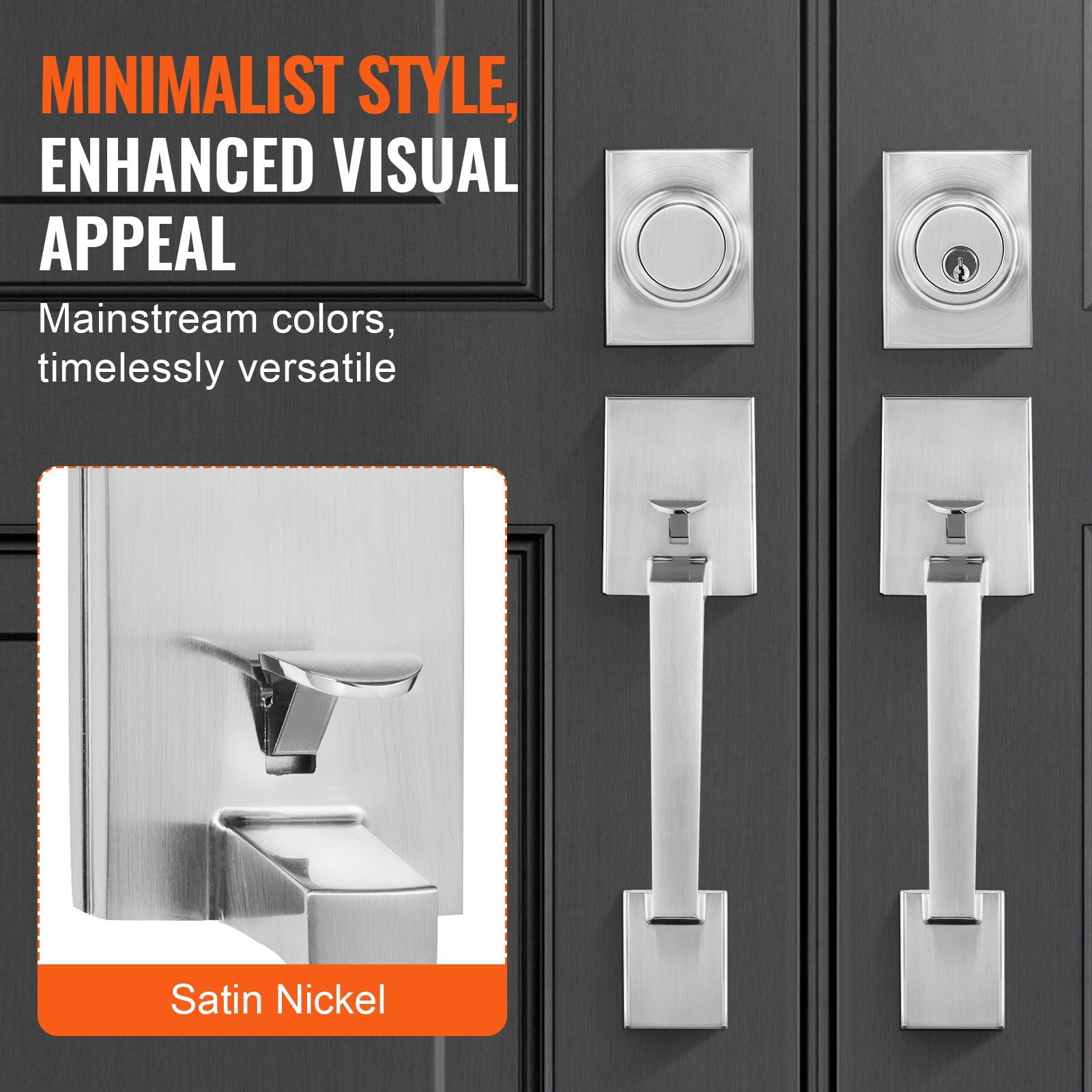 Adjustable Double Door Handle Set with Zinc Alloy Die-Cast, Reversible, 1-3/8 to 1-3/4" Door Thickness, for Front Door Office Door