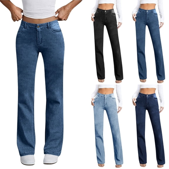 ZHYou Straight Leg Jeans for Women,High Waisted Wide Leg Slim Fit Stretchy Boyfriend Denim Pants Baggy Jeans,Blue,Size M