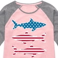 thumbnail image 3 of Instant Message - 4th of July - Shark American Flag - Toddler & Youth Girls Raglan Graphic T-Shirt, 3 of 6