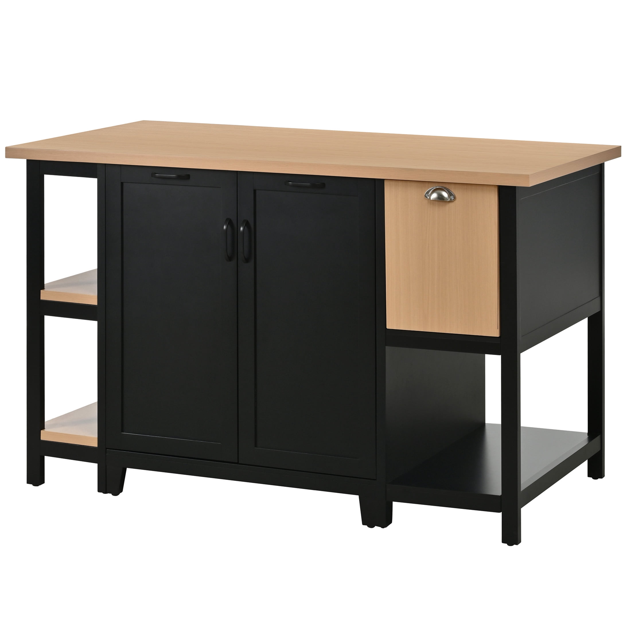 Christopher Knight Home 58" Kitchen Island, Wooden Prep Table with Storage Drawers & Cabinets, Black