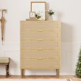thumbnail image 2 of Home Rattan 5 Drawer Dresser, 44'' Tall Narrow Chest Of Drawer, Farmhouse Wooden Vertical Dresser With Metal Legs And Handles, Modern Dresser For Bedroom, Living Room, 2 of 7