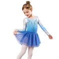 thumbnail image 2 of Ruyang Kids Gymnastics Dance Leotard Sets Girls Long Sleeve Gradient Ballet One‑Piece Shiny Performance Tulle Skirt 5-12 Years, 2 of 9