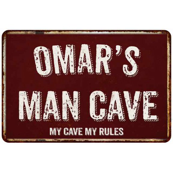 OMAR'S Man Cave Red Grunge Sign 8 x 12 High Gloss Metal Sign 208120003098