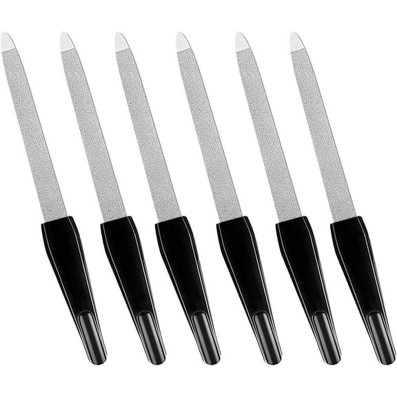 Nail File,Metal Nail Files Made of Stainless Steel with Non Slip Handle,Double Sided Sapphire Grit for Natural Nails Fingernails Toenail（Black (6 Pcs)）