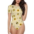 thumbnail image 2 of Goofa Sunflowers Bee Printed Women Rash Guard Short Sleeve,Tummy control Swimsuit Surfing Swimsuit Bathing Suit One Piece Swimsuit UPF 50-, 2 of 9