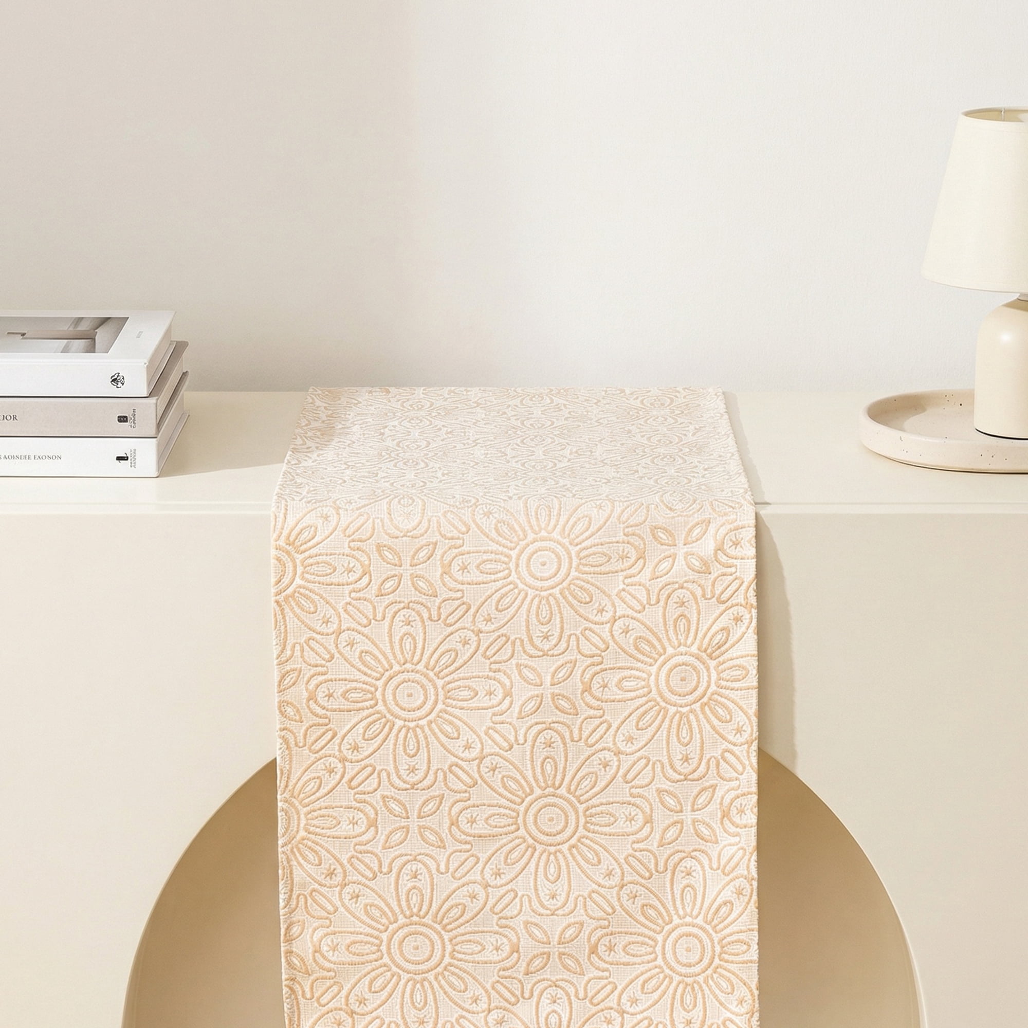 Unique Bargains Floral Elegant Polyester Kitchen Runner for Table Decor Beige 13.8"x70.9"