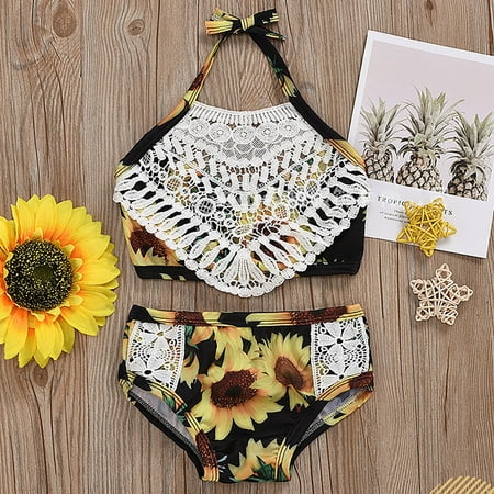 

Gubotare Girls s Swimsuit Tow Piece Sunflower Pattern Beach Bathing Suit Swimsuit For 12 Months To 4 Years Guard for Big Girls Black 18-24 Months