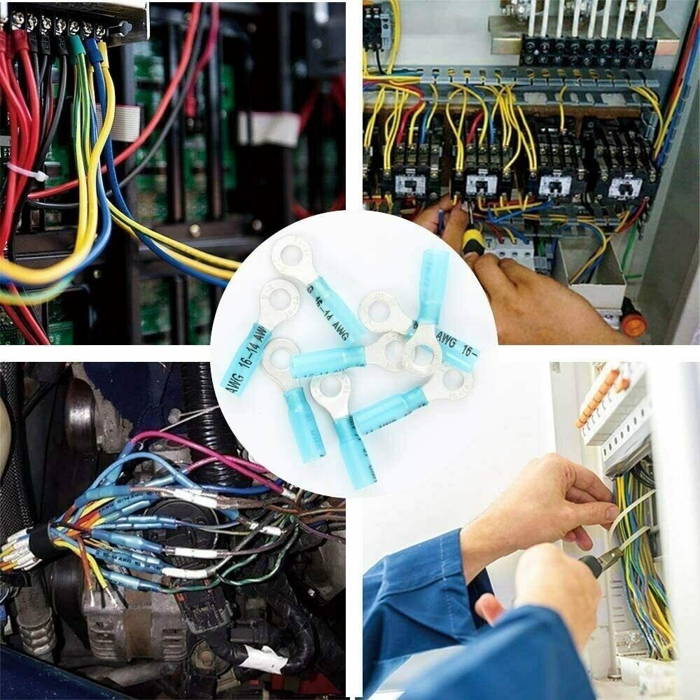 200Pcs Ring Eyelet Heat Shrink Wire 16-14AWG GA Gauge Connectors Terminals Kit